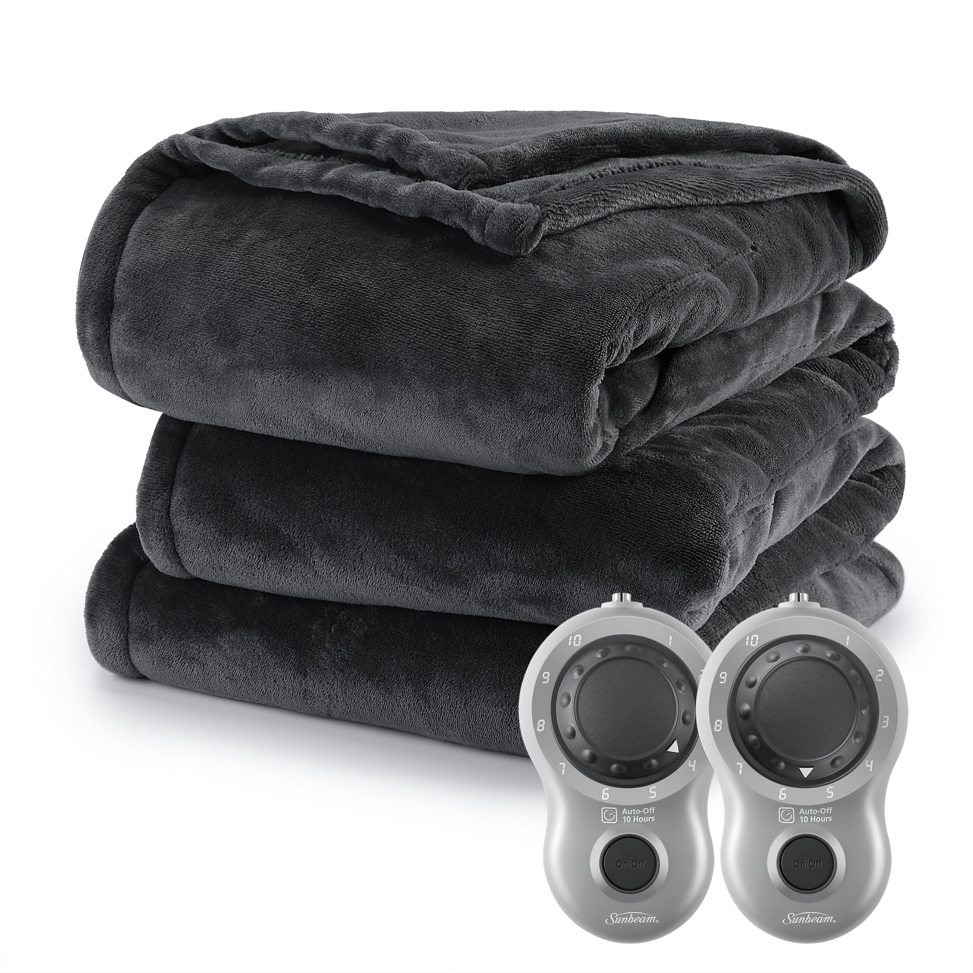 Sunbeam Slate Grey Velvet Plush Electric Heated Blanket King Size, 100