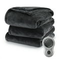 Sunbeam Slate Grey Velvet Plush Electric Heated Blanket Twin Size, 84