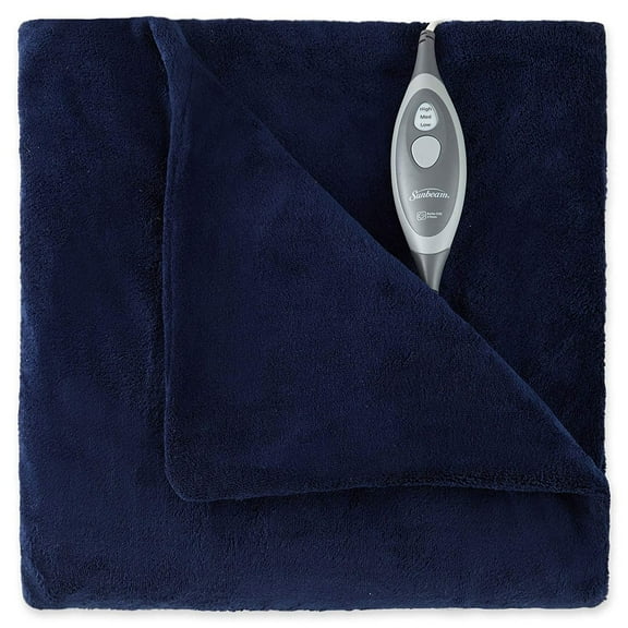 Sunbeam Slumber Rest Electric Heated MicroPlush Warming Throw Blanket Royal Blue