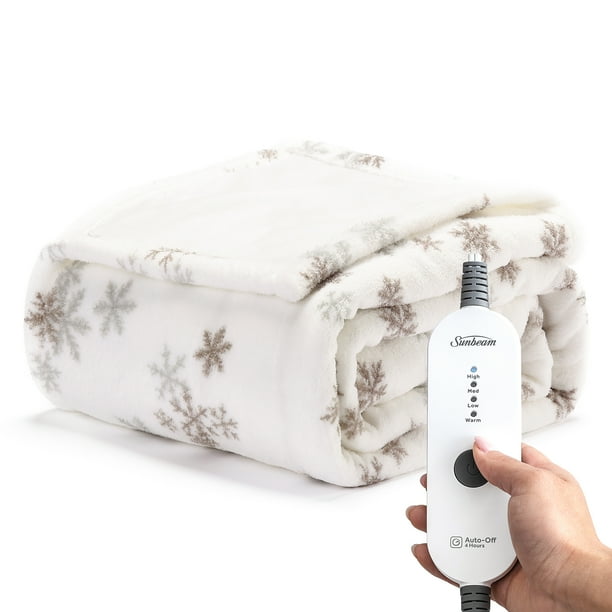 Sunbeam Snow Flakes Foot Pocket Ultralush Heated Throw