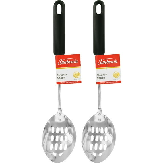 Sunbeam Strainer Spoon Slotted Chrome Black Silver, 2 Pack