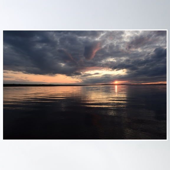 Sunbeam At Sunset From The Thick Dark Clouds Of The Sky On The Surface Of The Water In The Shadows And Light Of Twilight Glow Poster Wall Art, Modern Wall Decor, 8x12 UNFRAMED