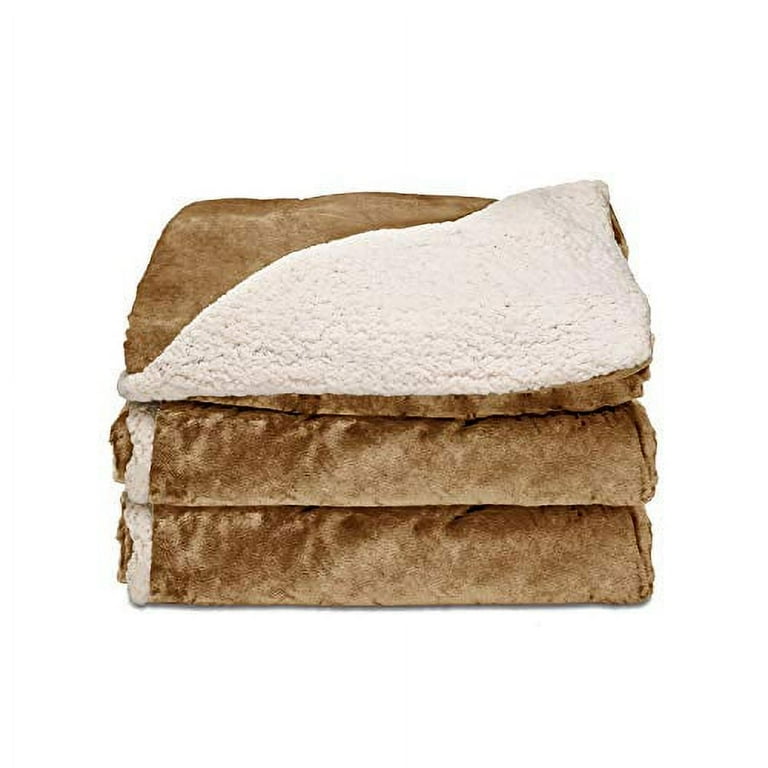 Sunbeam Plush Sherpa RoyalMink Electric Heated Throw Blanket Honey 50in x 60in Walmart