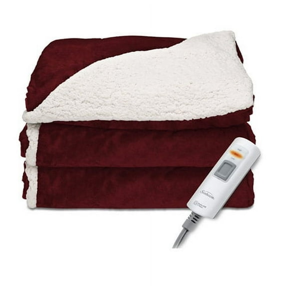 Sunbeam TST8WS-R310-25A00 Sherpa RoyalMink Electric Heated Throw Blanket Garnet