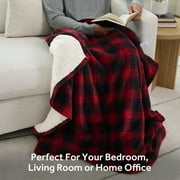 Sunbeam Throw Red & Black Buffalo Plaid Microplush Sherpa (Faux Shearling), 4 Heat Settings, 4-Hour Auto Shut-Off, Electric Heated Blanket, 50” x 60”