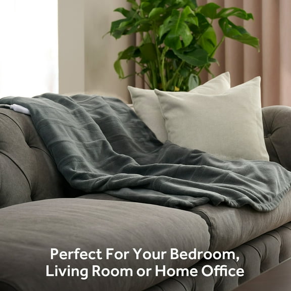 Sunbeam Throw Slate Microplush, 4 Heat Settings, 4-Hour Auto Shut-Off, Electric Heated Blanket, 50” x 60”