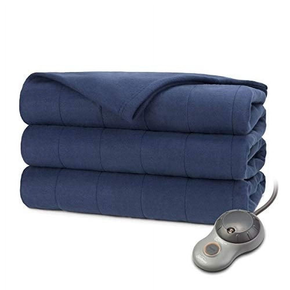 Pre Owned Sunbeam Twin Electric Heated Fleece Blanket in Blue LIKE NEW Walmart