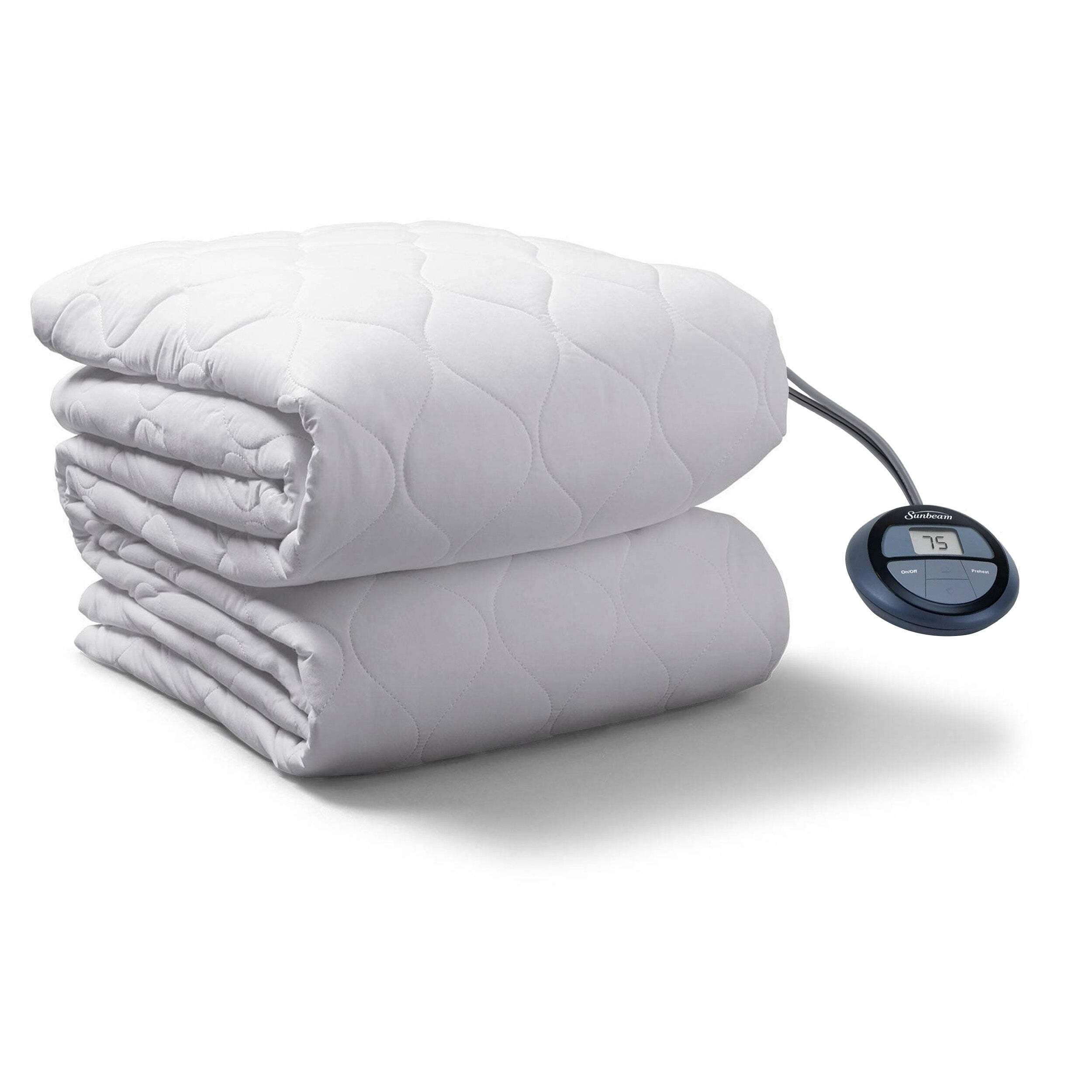 Twin Size White Polyester Heated Mattress Pad with Digital Controller