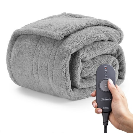 Sunbeam Ultimate Grey Lofttec Foot Pocket Electric Heated Throw, 50" x 60", 3 Heat Settings, Fast Heating, Warming Throws with Auto-Shut Off, Machine Washable