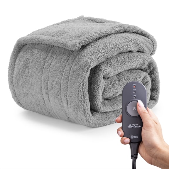 Sunbeam Ultimate Grey Lofttec Foot Pocket Electric Heated Throw, 50" x 60", 3 Heat Settings, Fast Heating, Warming Throws with Auto-Shut Off, Machine Washable