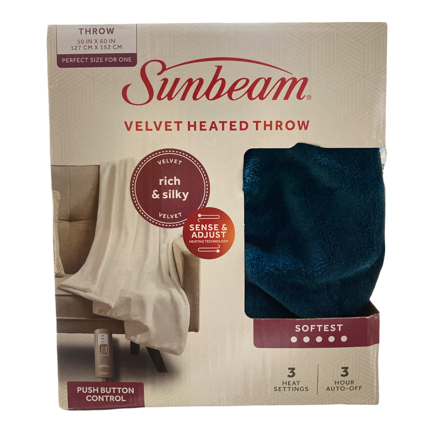 Sunbeam Velvet Heated Throw Blanket Blue