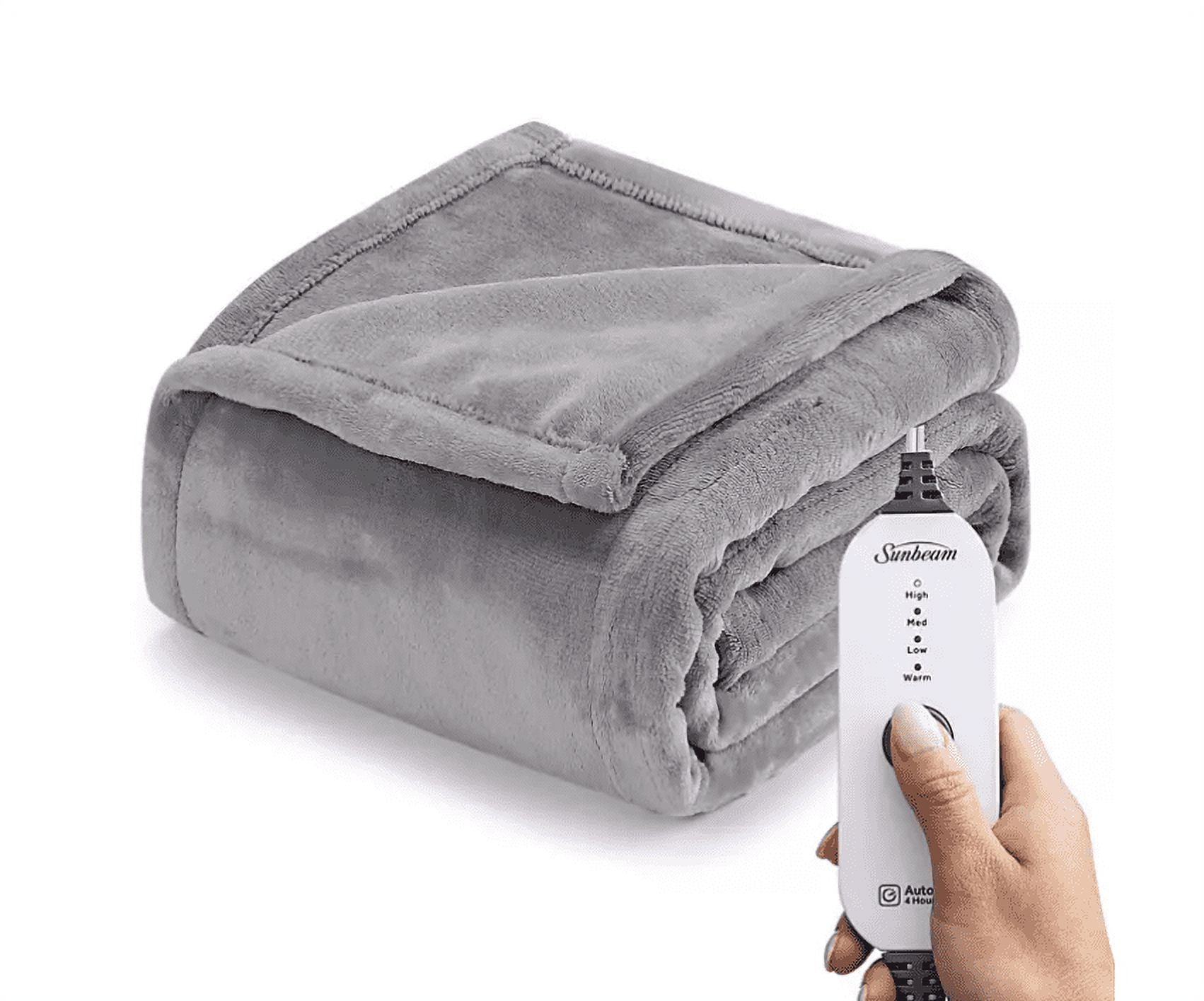 Sunbeam Velvet Heated Throw Blanket, grey