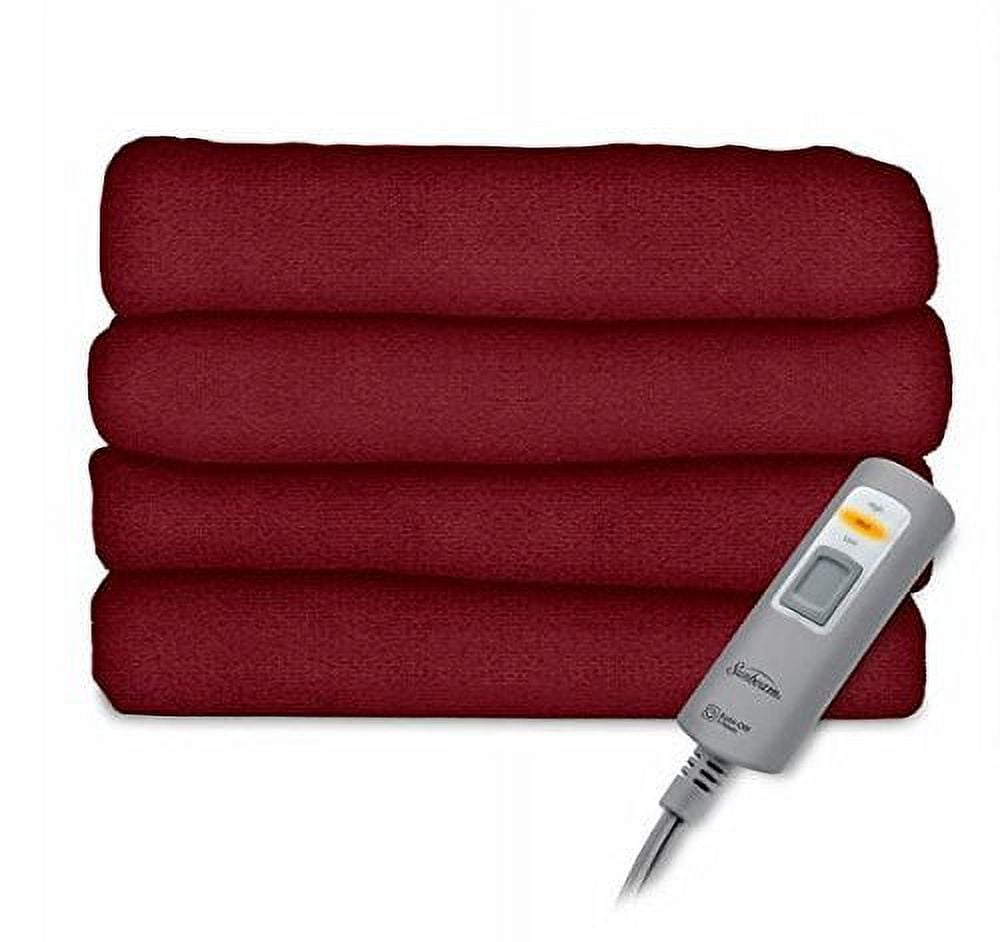 Sunbeam Velvet Plush Electric Heated Throw Blanket 60' x 50' (Red