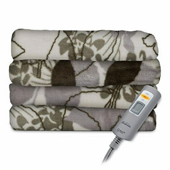 Sunbeam Velvet Plush Electric Heated Throw Blanket Berry Leaf
