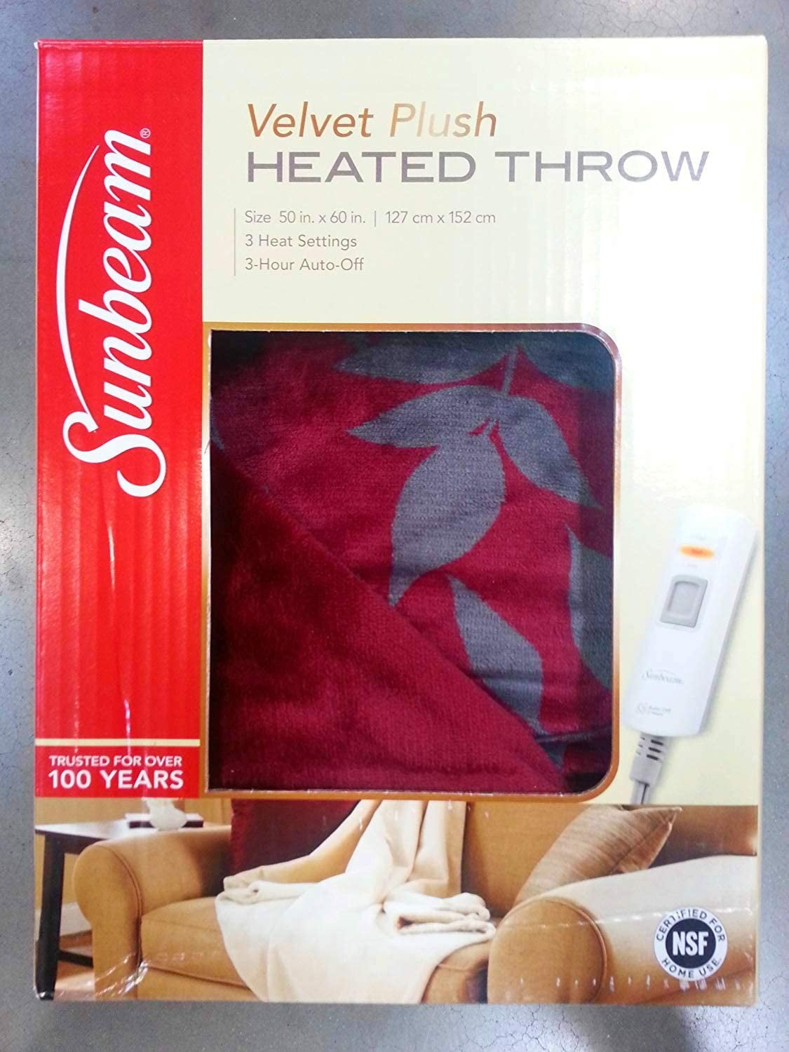 Sunbeam Velvet Plush Electric Heated Throw with 3 Heat Settings and