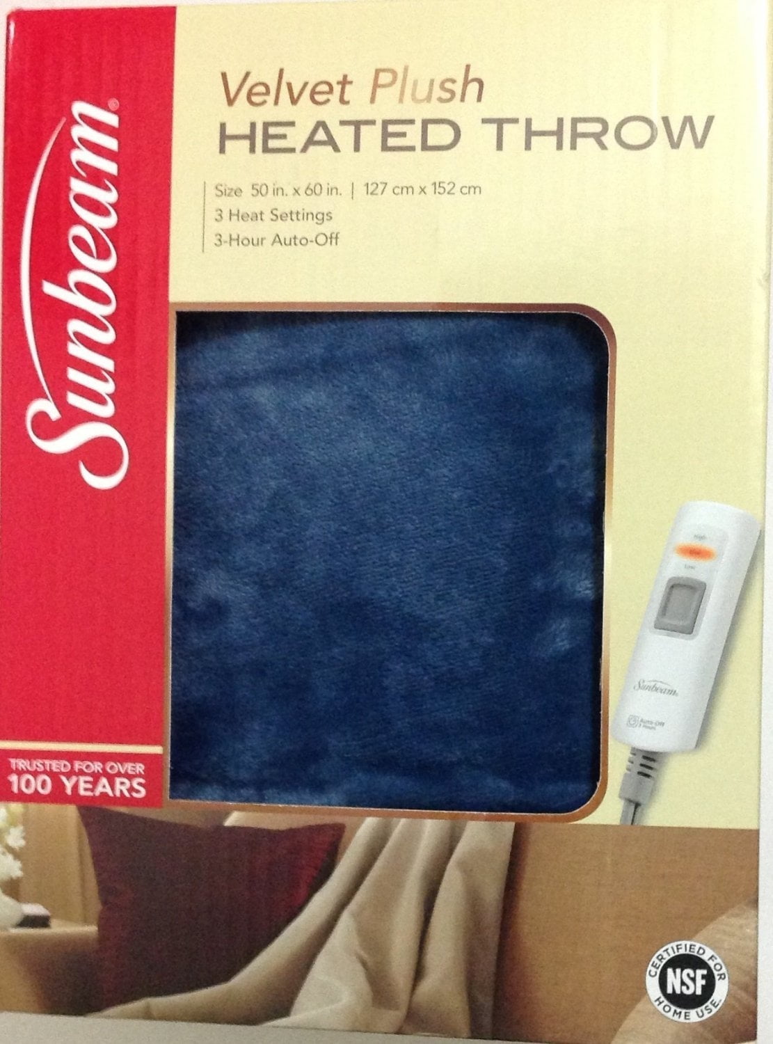 Sunbeam Velvet Soft Plush Heated Throw Blanket Various Colors Size 50