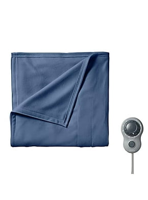 Sunbeam Electric Fleece Blue Heated Blanket 10 Heat Settings, Twin