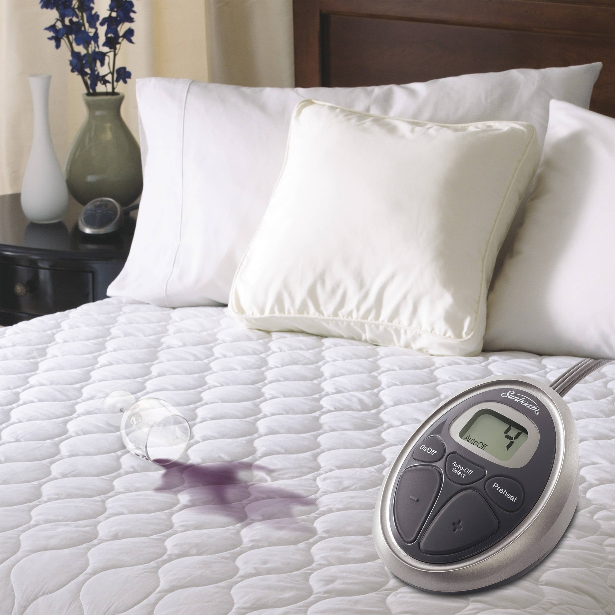 Sunbeam Water-Resistant Heated Mattress Pad with 20 Heat Settings u0026 Timer -  Walmart.com