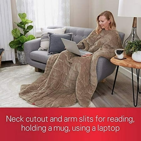 Sunbeam Weighted Blanket | 15 Pounds, Reversible Plush Velvet/Microfiber with Arm Slits and Neck Cutout, 54" x 73"