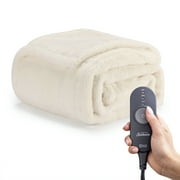 Sunbeam White Faux Fur Heated Electric Throw