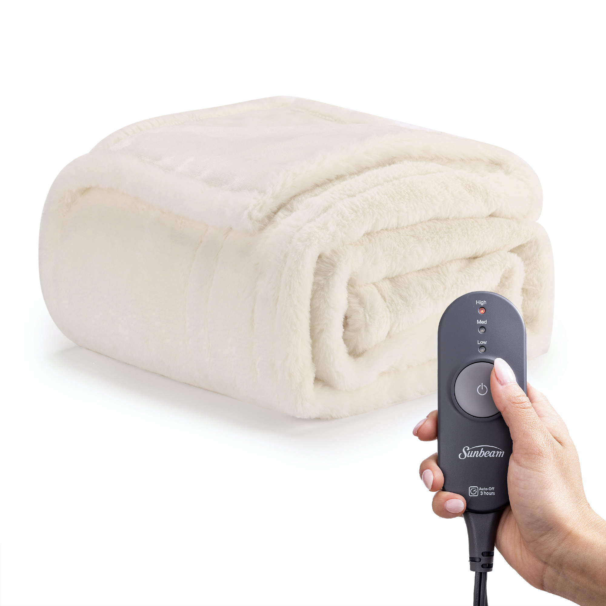 Sunbeam White Faux Fur Heated Electric Throw - image 1 of 8