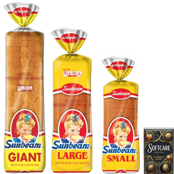 Sunbeam White Sandwich Bread Loaf, Giant, Large & Small Sizes, Sliced Bread, 16 oz, 20 oz & 24 oz