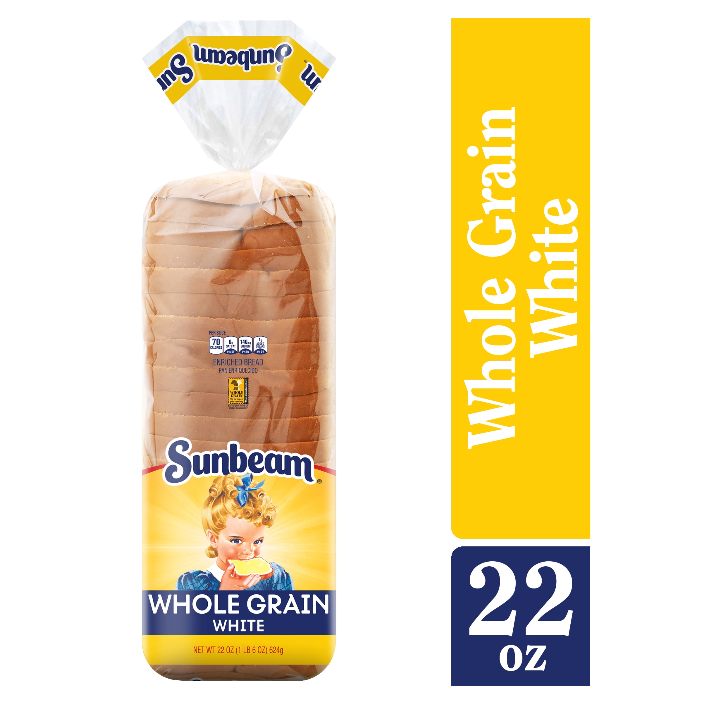 Sunbeam Whole Grain White with Bread Loaf, Fresh, 22 oz, 22 Count