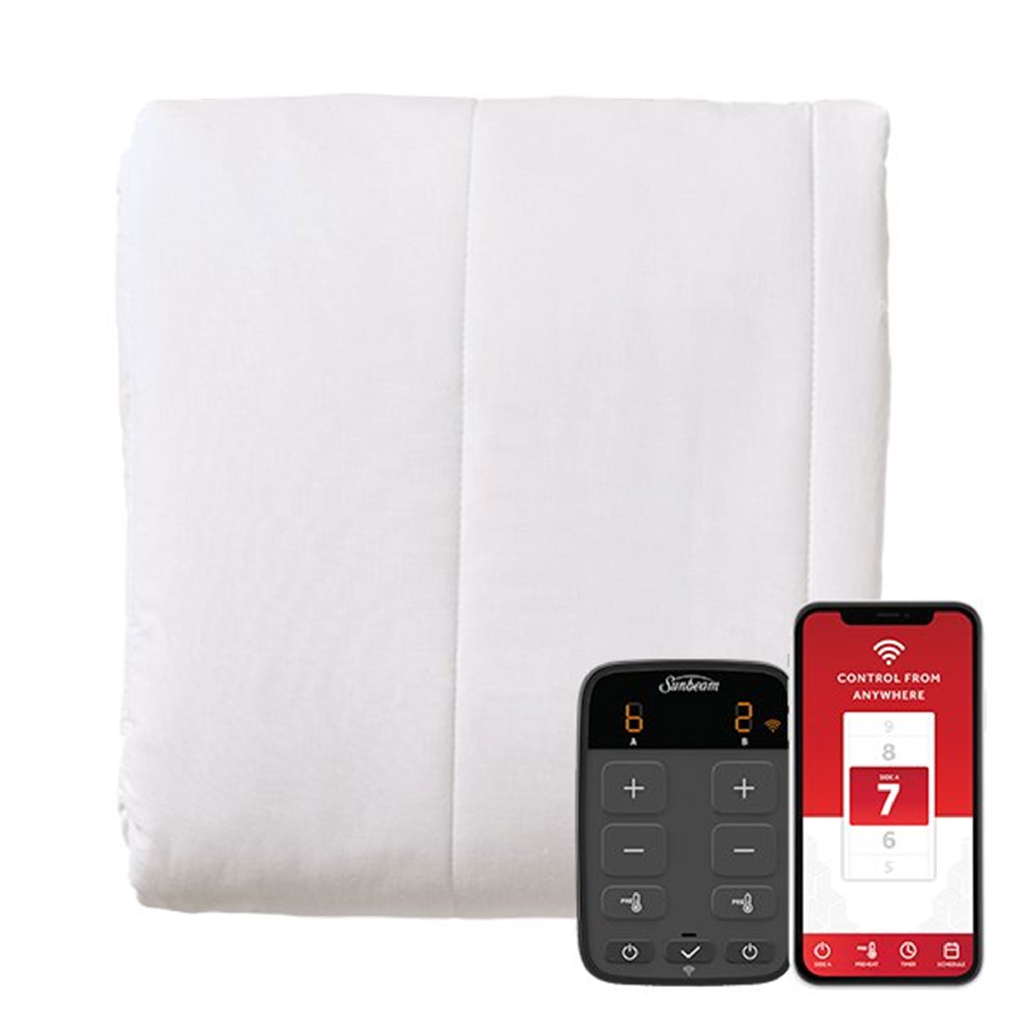 Sunbeam Premium Queen Electric Warmer Bed Dual Control WiFi Connected Heated Mattress Pad White Walmart