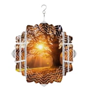 Sunbeam Wind Spinner for Garden Yard 8In, Open Window Fall Forest Old Oak Tree Sunburst Light Rustic 3D Stainless Steel Kinetic Hanging Wind Spinners Rustproof Outdoor Decor for Lawn Patio Home