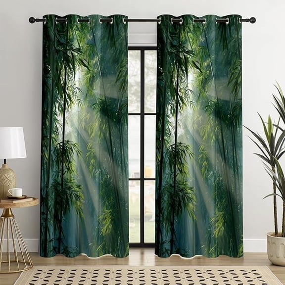Sunbeams Blackout Curtains, Zen Nature Bamboo Pattern Drapes, 100% Light Blocking, Thermal Insulated & Noise Reducing Curtains For Bedroom, Grommet Top 26"W x 54"L (Pack of 2)