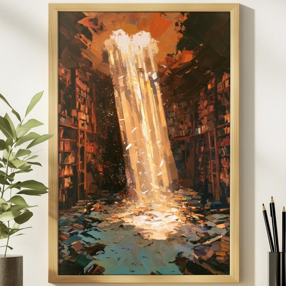 Sunbeams Old Library Painterly Dark Academia Moody Poster