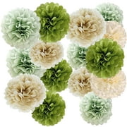 Sunbeauty 15Pcs Sage Green Paper Pom Poms Flowers Party Decorations for Birthday St. Patricks Day