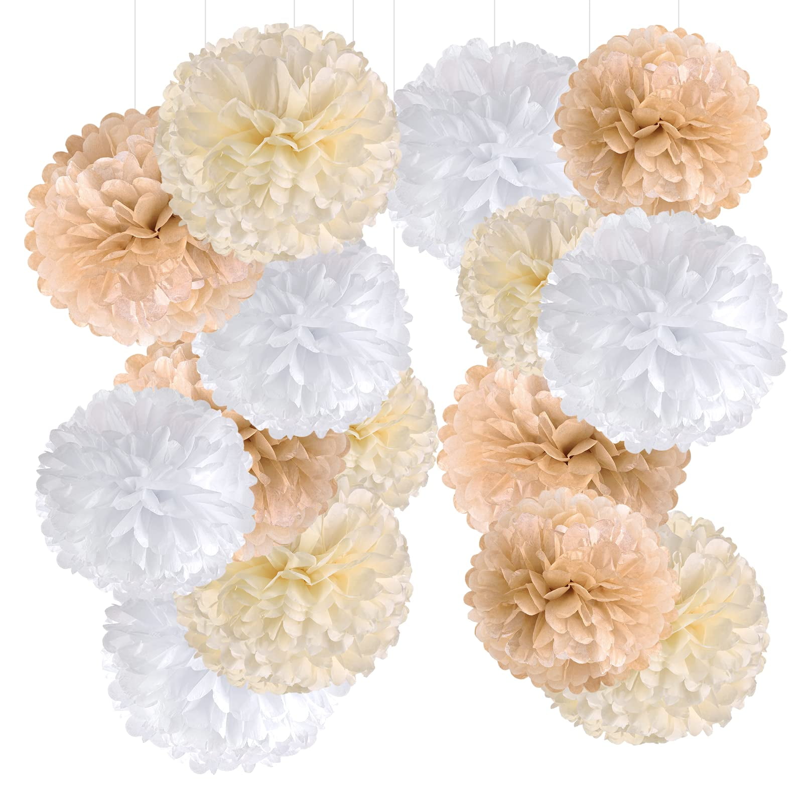 EZ-Fluff 12 inch Brown Tissue Paper Pom Poms Flowers Balls, Decorations (4 Pack)