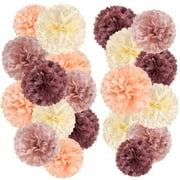 Sunbeauty 20Pcs Blush Pink Tissue Paper Pom Poms Decorative Paper Flowers for Birthday Wedding Tea Party