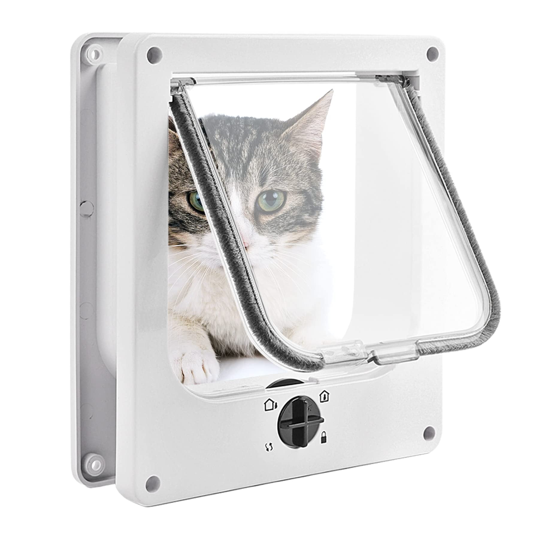 Sunbeauty 4Way Locking Pet Door White Cat Flap Doors for Interior Exterior Doors