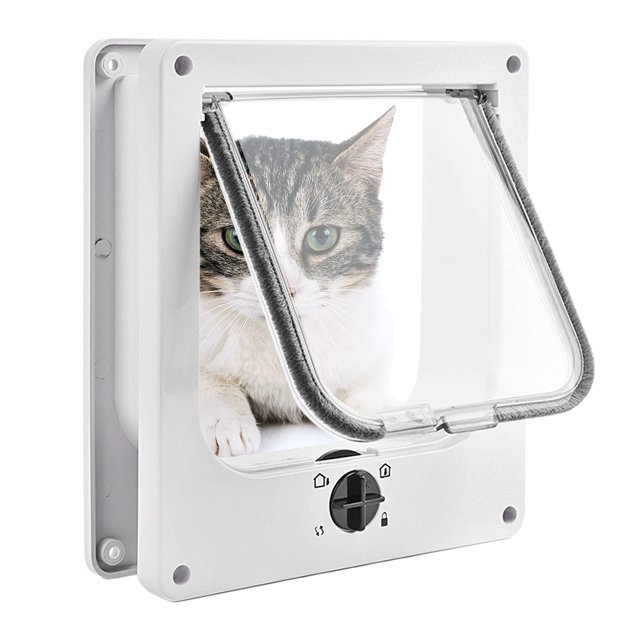 Sunbeauty 4Way Locking Pet Door White Cat Flap Doors for