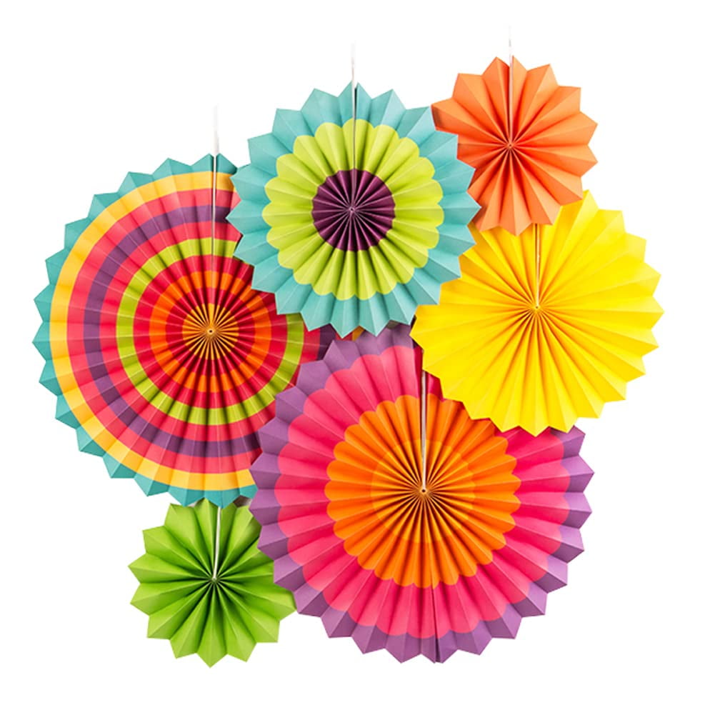 Sunbeauty 6 Pcs Fiesta Hanging Paper Fan Garland Carnival Party