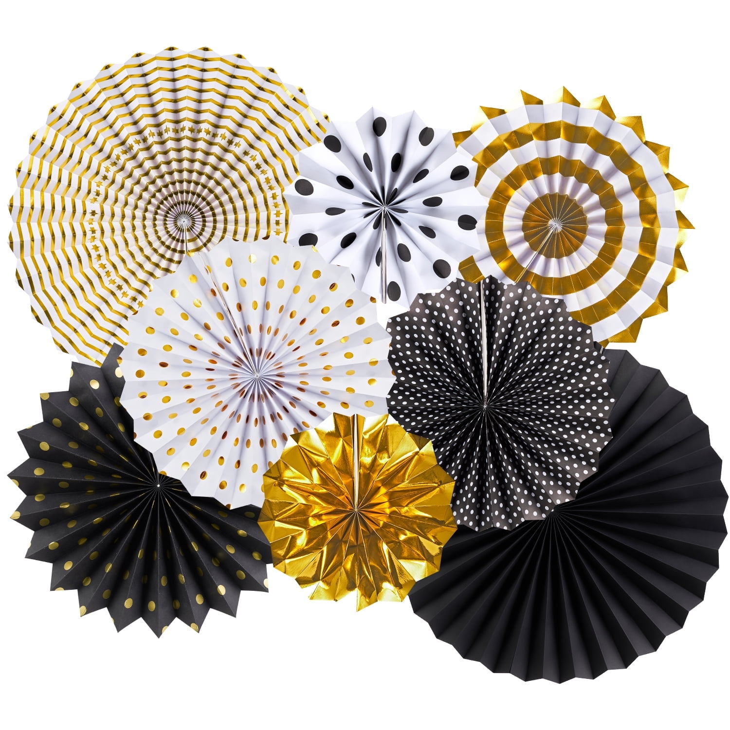 Sunbeauty 8Pcs Black and Gold Party Decorations Decorative Paper Fans ...