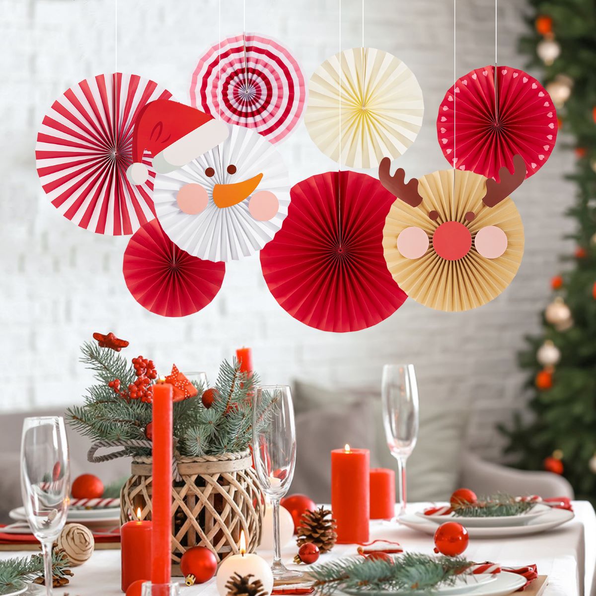 Sunbeauty 8pcs Christmas Indoor Party Decorations Snowman Red Paper