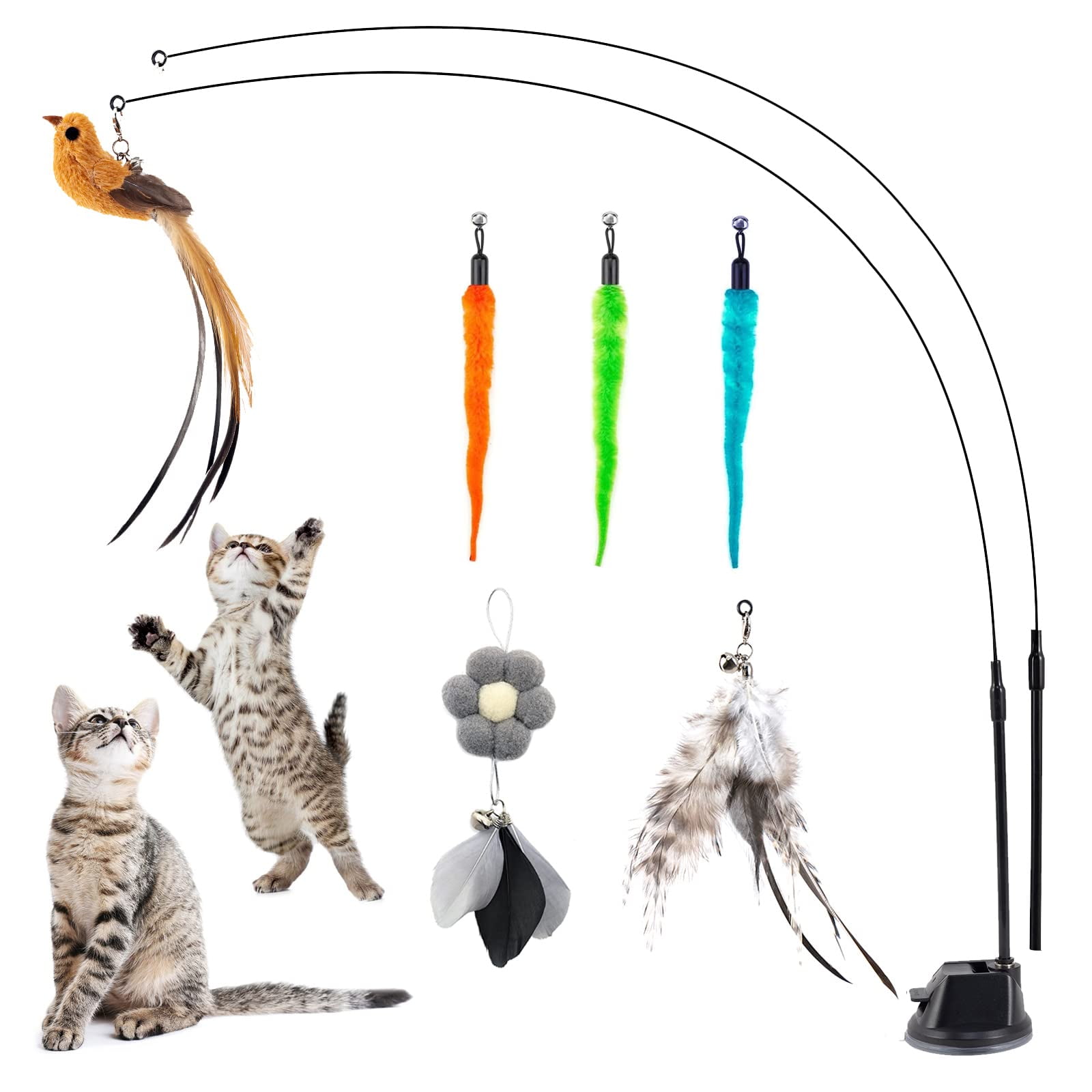 Sunbeauty 9PCS Interactive Cat Feather Toys Cat Fishing Pole Cats