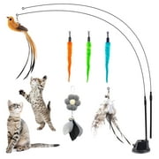 Sunbeauty 9PCS Interactive Cat Feather Toys Cats Fishing Pole Cat Teaser Wand Toys for Indoor Cats Exercise