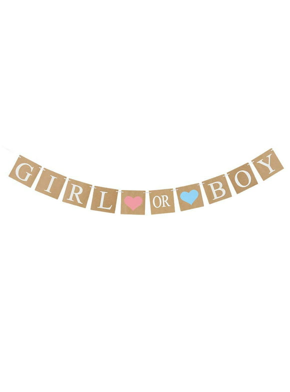 Sunbeauty Gender Reveal Decorations Boy or Girl Banner Bunting Flag Baby Shower Party Decorations