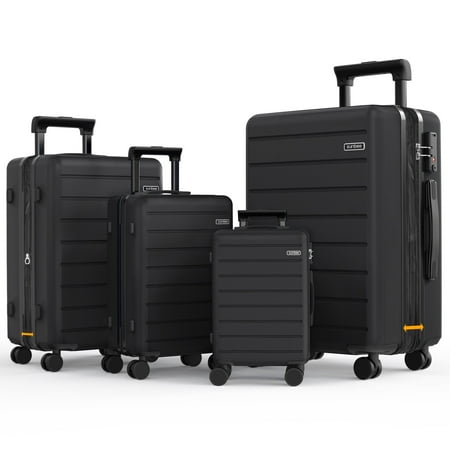 Sunbee 28" Unisex 4 Piece Hardside Expandable Luggage Set, Black
