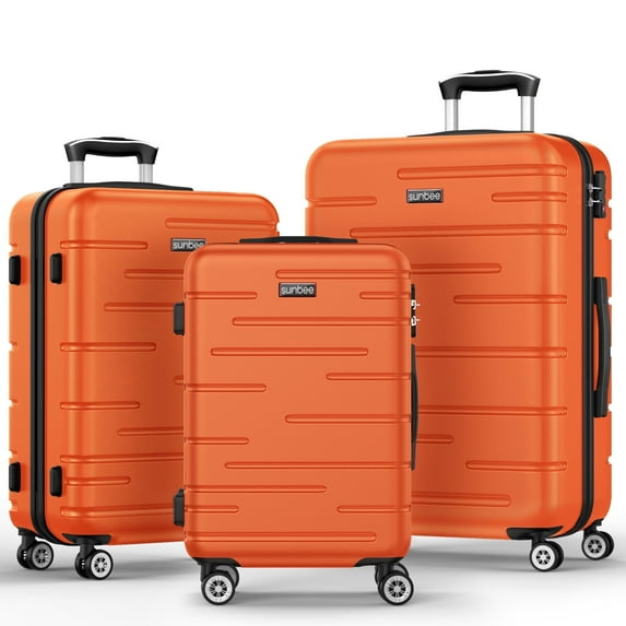 Sunbee 3 Piece Luggage Sets, ABS Hardshell Hardside Suitcase with TSA Lock Lightweight Durable Spinner Wheels, Orange