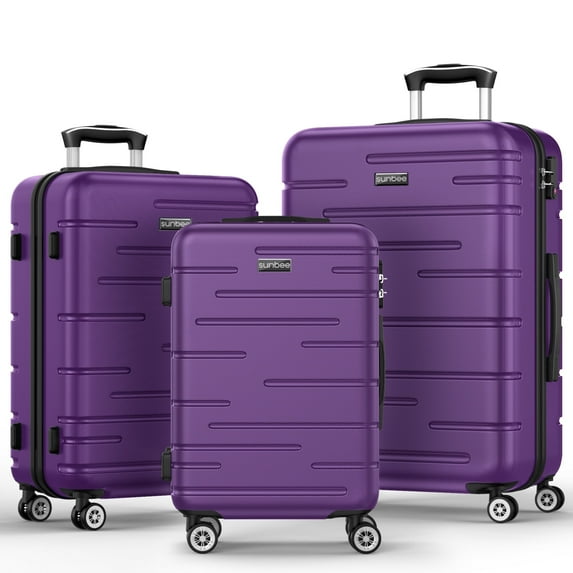 Sunbee 3 Piece Luggage Sets, ABS Hardshell Hardside Suitcase with TSA Lock Lightweight Durable Spinner Wheels, Purple