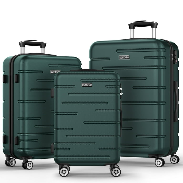 Sunbee Carry On 3 Piece Luggage Sets ABS Hardshell Suitcase with TSA Lock Spinner Wheels Dark Green Walmart