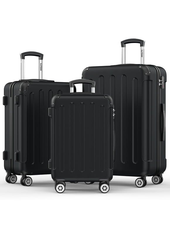Sunbee 3 Piece Luggage Sets Hardshell Lightweight Suitcase with TSA Lock Spinner Wheels, Black