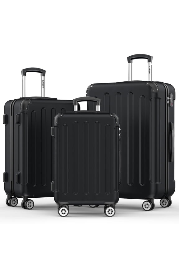 3 Piece Luggage Sets Hardshell Lightweight Suitcase with TSA Lock Spinner Wheels, Black