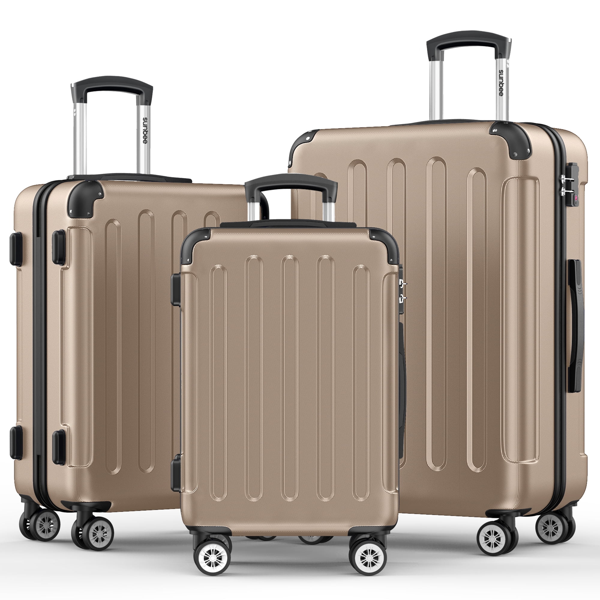 Sunbee 3 Piece Luggage Sets Hardshell Lightweight Suitcase with