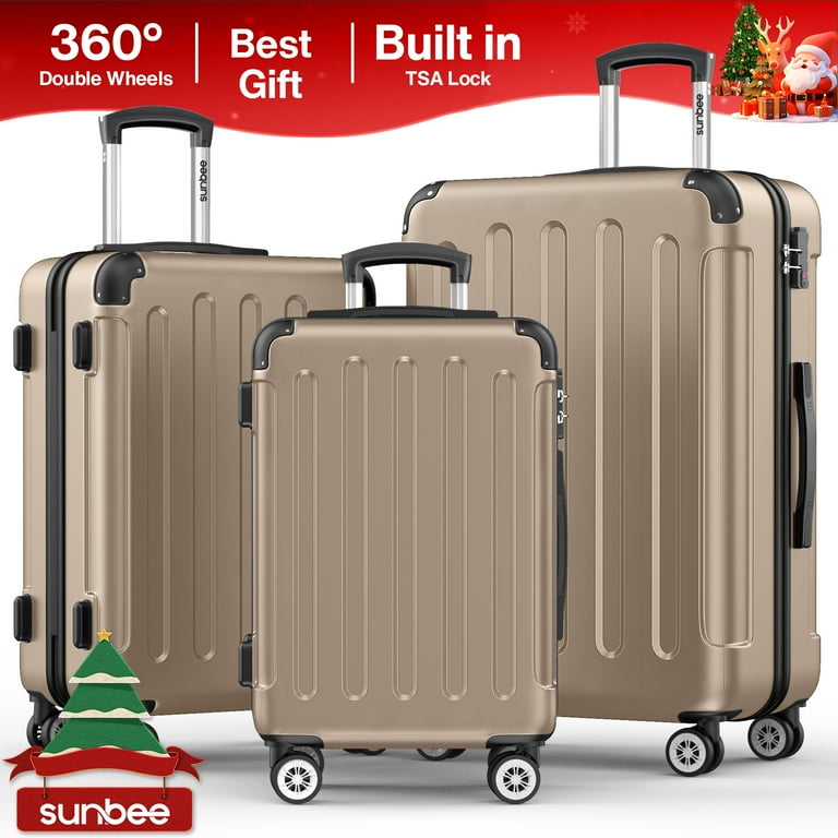 Sunbee 3 Piece Luggage Sets Hardshell Lightweight Suitcase with TSA Lock Spinner Wheels Champagne